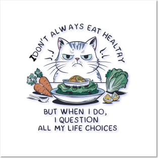 Funny cat eat healthy food Posters and Art